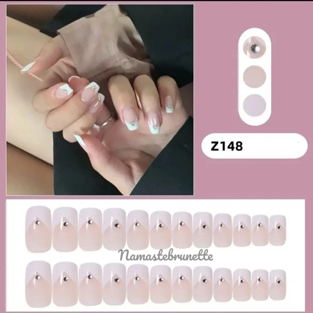 2/$16 Rhinestone French Manicure Press On Nails - Picture 3 of 12